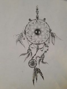 a drawing of a dream catcher with an eye