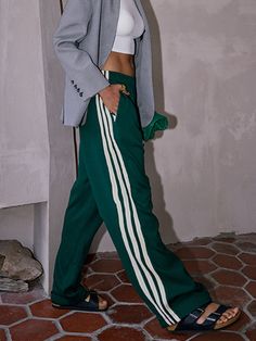 Casual Striped Patchwork Pants Affordable Adidas Sporty Pants, Adidas Womens Sweats, Madrid Street Style Summer, Green Bottoms With Side Stripes For Streetwear, Green Side Stripe Pants For Streetwear, Green Pants With Side Stripes For Streetwear, Green Streetwear Pants With Side Stripes, Green Athleisure Bottoms With Side Stripes, Sporty Green Straight Bottoms