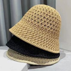 Black Lightweight Bucket Hat For Summer, Black Bucket Straw Hat For Beach Season, Black Summer Sun Cap, Black Summer Cap-shaped Sun Hat, Black Summer Sun Hat Cap, Black Bucket Hat With Short Brim For Beach Season, Black Bucket Hat For Beach Season, Trendy Solid Color Bucket Straw Hat, Black Bucket Sun Hat For Beach Season