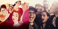 the cast of beauty and the beast posing for a photo with their faces in different pictures