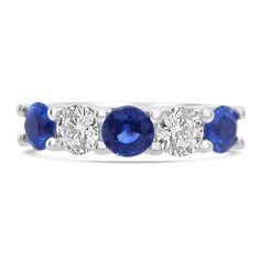 three stone sapphire and diamond ring in 18k white gold with 0 00 carat total weight