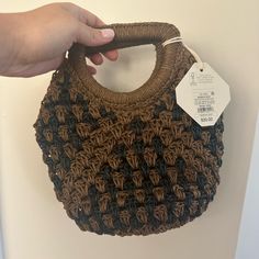 Noel For Target Crochet Purse Blue/Brown New With Tags! Casual Brown Woven Crochet Bag, Brown Casual Crochet Bag, Chic Brown Crochet Bag With Braided Handles, Everyday Brown Crochet Bag With Braided Handles, Brown Crochet Tote Bag For Day Out, Brown Woven Crochet Bag For Everyday, Everyday Brown Woven Crochet Bag, Rectangular Brown Crochet Bag For Day Out, Chic Brown Crochet Bags