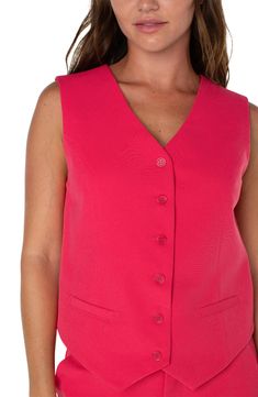 Elevate your wardrobe with this fashion forward piece crafted from premium luxe stretch suiting fabric. The luxurious stretch ensures a flattering fit, making it an ideal choice for any occasion. Embrace the trend in "Pink Punch" and make a bold statement with this versatile vest. 22-1/2” HPS Lined Amazing stretch and comfort Two front welt pockets Six button closure Sleek modern style 95% Polyester; 5% Spandex Pink Punch, Dressy Shirts, Suiting Fabric, Scarf Headband, Womens Size Chart, The Trend, Event Dresses, Scarf Styles, Cute Tops