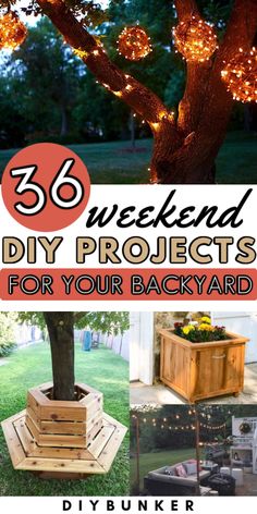 several diy projects for backyards that are easy to do with wood pallets and string lights