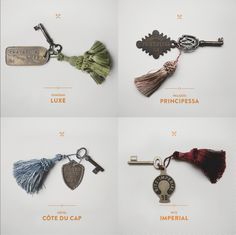 four different types of keychains with tassels