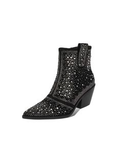 Black  Collar   Plain  Embellished   Women Shoes Sparkly Boots, Chelsea Ankle Boots, Boots Women Fashion, Cowboy And Cowgirl, Womens Boots Ankle, Cowgirl Boots, Low Heels, Chunky Heels, Fashion Boots