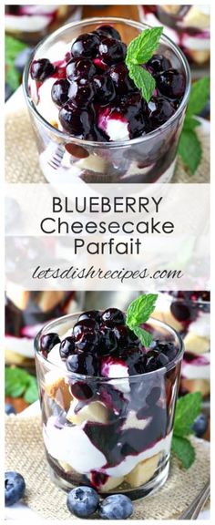 blueberry cheesecake parfait in a glass dish