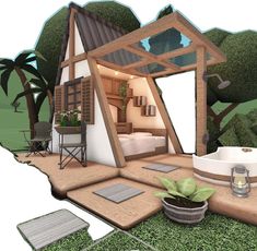 a tiny house is shown in the shape of a tent