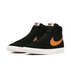 Nike Blazer Mid Vintage 'Black Amber' Black/Amber Rise-Sail CJ9693-001 Nike Black High-top Sneakers With Gum Sole, Nike Blazer Mid, Nike Blazers Mid, Blazer Mid, Nike Blazer, Stylish Sneakers, Perfect Pair, Vintage Black, Top Sneakers