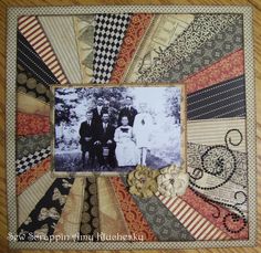 an old fashioned photo is surrounded by many different patterns and colors, including black and white