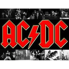 the ac / dc logo is shown in black and white with red letters on it