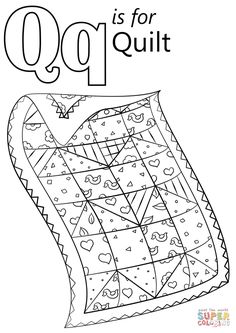 the q is for quilt coloring page with an image of a piece of cloth on it