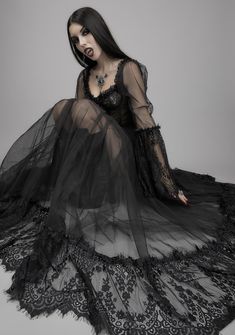 Widow Gothic Lace Bustier Long Sleeve Gown - Black – Dolls Kill Lace Long Dresses, Gothic Gowns, Lingerie Gown, Occult Fashion, Fishnet Dress, Sheer Maxi Dress, Long Sleeve Gown, Goth Dress, Tie Dye Maxi Dresses