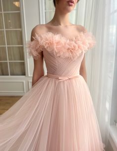 Ankle Length Prom Dress, Dress With Embroidered Flowers, Tulle Midi Dress, Pale Peach, Peach Dress, Evening Dresses Cocktail, Junior Bridesmaid, Wedding Bridesmaid Dresses, Cocktail Dress Party