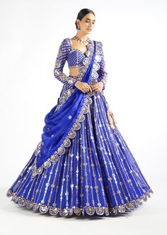 Vvani By Vani Vats-Royal Blue Lehenga Set-INDIASPOPUP.COM Luxury Royal Blue Lehenga With Cutdana, Luxury Royal Blue Lehenga With Intricate Embroidery, Fitted Royal Blue Cutdana Lehenga, Royal Blue Lehenga With Dupatta, Luxury Royal Blue Semi-stitched Lehenga, Shimmer Lehenga, Royal Blue Lehenga, Baju Kahwin, Lehenga Dupatta