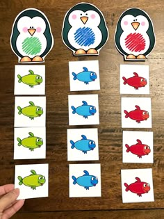 the penguin and fish match up with each other's matching numbers to make them look like they are in different colors