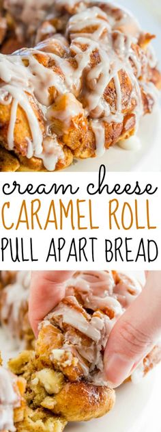 this cream cheese caramel roll pull apart bread is the perfect appetizer for breakfast or brunch