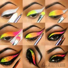 Hawaiian Makeup, Colorful Eye Makeup Tutorial, Chola Makeup, Carnaval Make-up, Make Up Designs, 80s Makeup, Eyeshadow Ideas, Drag Make-up, Bright Eyeshadow