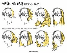 an anime character's head with various hairstyles and facial expressions in different ways