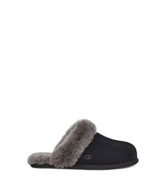 Featuring a fluffy collar, this essential house slipper is cast in soft suede and our signature sheepskin. Finished with a molded rubber sole, it pairs with our cozy robes or matching cashmere sets for maximal leisure. UGG Women's Scuffette II Suede Slipper In Black/grey, Size 7 Cozy Robes, Fuzzy Heels, Ugg Scuffette, Womens Casual Boots, Ugg Slippers Women, Over The Calf Socks, Boujee Outfits, Mens Boots Casual, Slippers Black