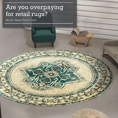 a rug with the words are you overpaying for retail rugs?