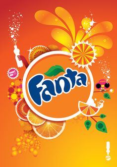 an orange advertisement with the word fanta on it