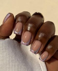 Short Nail Art Designs Winter, Cute Manicures For Short Nails, Geometric Short Nails, Powder Gel Nail Ideas, Short Glass Nails, Gel Nails Almond Shape Short, Cute Funky Nails Simple, Short Acrylic Overlay Nails, Chrome Nails Designs Short