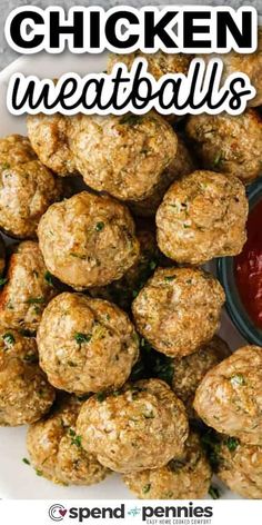 chicken meatballs on a plate with ketchup