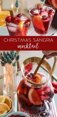 christmas sangria cocktail with oranges and cranberries