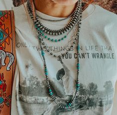 Let go girl with this Wild Hearts Necklace! This dazzling western pearl necklace is your easy one-stop shop and features 4-5mm Navajo unsourced pearls with different sized turquoise beads linked together full of all the alluring western feels. *All Jewelry is Final Sale and Not Eligible for Returns or Exchange.*