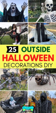 Creepy Outside Halloween Decorations DIY Ideas Halloween Diy Outdoor Scary, Homemade Scary Halloween Decorations, Outdoor Scary Halloween Decor, Creepy Halloween Decorations Outdoor Front Yards, Scary Halloween House Decoration Outdoor, Scary Halloween Lawn Decorations, Easy Halloween Yard Ideas, Diy Outdoor Haunted House Ideas, Decorate Yard For Halloween