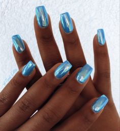 Blue And Orange Chrome Nails, Blue And Pink Chrome Nails, Powder Blue Chrome Nails, Bright Coloured Nails, Multicolor Chrome Nails, Mermaid Blue Nails, Blue Holo Nails, Blue Holographic Nails, Blue Mermaid Nails