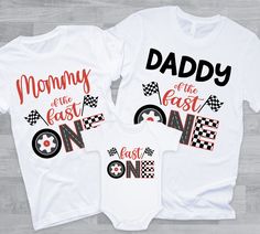 two shirts with the words mommy and baby on one in red, white and black