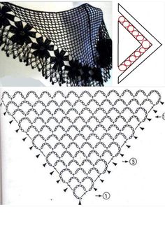 the instructions to make a crochet shawl with flowers and leaves on it