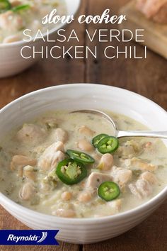 this slow cooker salsa verde chicken chili is an easy and delicious meal