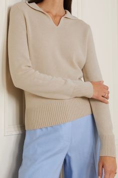 Cream Cashmere polo sweater | LORO PIANA | NET-A-PORTER Cashmere Polo Sweater, Cashmere Polo, Polo Sweater, Loro Piana, Net A Porter, Women Collection, Luxury Design, Fashion News, Porter