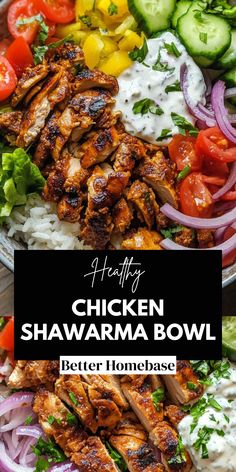 The Chicken Shawarma Bowl is a delightful and nutritious dish that combines the bold flavors of Middle Eastern cuisine with fresh ingredients.  With marinated chicken, vibrant vegetables, and a creamy tahini sauce, this bowl is perfect for meal prep or a satisfying dinner. Tahini Chicken Recipe, Schwarma Recipe, Healthy Chicken Shawarma, Chicken Shawarma Bowl, Shawarma Bowl, Middle Eastern Cuisine, Clean Dinners, Chicken Shawarma Recipe, Tahini Recipe