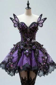 How to dress up for a Halloween party? Purple Fashion Aesthetic, Purple Aesthetic Clothes, Purple Outfits Aesthetic, Galaxy Dresses, Purple Butterfly Dress, Purple Dress Aesthetic, Halloween Fashion Outfits, Diy Outfits, Dress Design Sketches