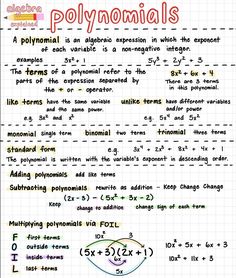 High school Algebra I Polynomials notes regents Intermediate Algebra College, Polynomial Functions Notes, Tips For Algebra 1, Advanced Algebra Notes, Quadratic Equations Notes Grade 9, Factoring Polynomials Notes, Freshman Algebra Notes, High School Math Notes, Algebra One Notes