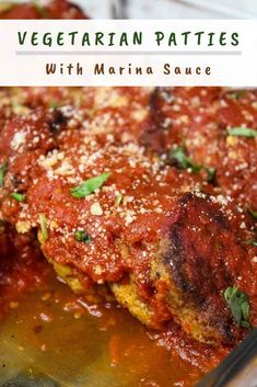 vegetarian patties with marinara sauce in a casserole dish