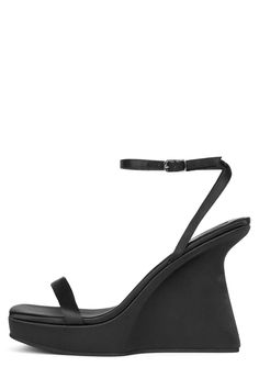 FLAUNTING Wedged Sandals, Strap Wedge, Ankle Strap Wedges, Glam Dresses, Blue Satin, Jeffrey Campbell, Leather Fabric, Black Satin, Wedge Heels