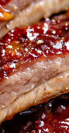 closeup of meat with bbq sauce on it