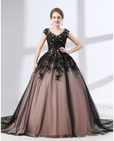 Shop Country Ball Gown Black Quinceanera Dress Long Train With Lace Bodice online. Custom-made any plus size or color. Pro since 2009. Black Lace Ball Gown, Black Quinceanera Dresses, Sweep Train Prom Dress, Tulle Balls, Prom Dresses With Pockets, Lace Ball Gowns, Corset Dress Prom, Prom Dresses Sleeveless, Lace Prom Dress