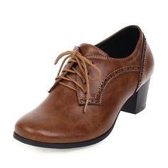 PRICES MAY VARY. [Item Type]: Retro college style block heel oxford brogues women square toe lacing pumps shoes [Main Material]:PU upper; Non-slip rubber sole; Comfort synthetic lining suitable for all seasons [Approx Measurements]: Heel height:1.97"/5cm [Closure Type]: Classic lace-up design easy to slip on and take off without any hassle.Medium chunky heel oxford brogues reassure that they are wearable all day long with comfort. As long as you wear it, you will be get many compliments. [Occasi High Heel Oxford Shoes, Heeled Brogues, Oxford Shoes Heels, Oxford Shoes Brown, Oxford Pumps, Dress Office, Oxford Brogues, Oxford Heels, Chunky Block Heels