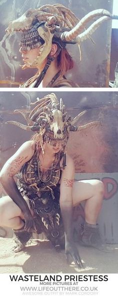 two pictures of a woman with horns on her head