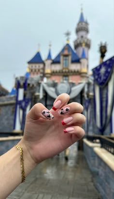 French Tip Disney Nail Designs, Disneyland Paris Nails, Disneyland Nail Ideas, Nails For Paris Trip, Disneyland Nails Acrylics, Disneyland Nails Designs, Halloween Disney Nails