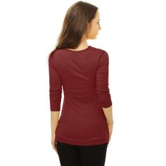 Show your feminine style with this ruched drape neck slim top. This long-sleeved pullover top is one of the must-have items in your wardrobe. The slim cut can show your charming silhouette, and the button decor adds a casual feel. Feel free to pair it with jeans and boots for a smart look. Day-to-Night, Weekend Gathering, Vacation, Office, School, Dating, etc.