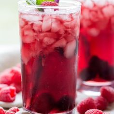 two glasses filled with raspberry iced tea