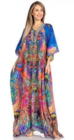 Sakkas Yeni Women's Short Sleeve V-neck Summer Floral Long Caftan Dress Cover-up#color_524 Bohemian V-neck Swimwear For Beach Season, Bohemian V-neck Maxi Dress For Resort, Flowy V-neck Festival Cover-up, Long Printed Beach Dress For Beach Cover-up, Bohemian V-neck Swimwear For Beach, Bohemian Flowy V-neck Swimwear, Spring V-neck Pool Cover-up, Blue V-neck Beach Cover-up, Flowy Long Cover-up For Vacation