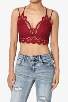 Adella Crochet Lace Bralette BURGUNDY_1 Stretch Lace Crochet Top, Stretch Lace Crochet Top With Crochet Trim, Bra Crop Top, Crochet Bra, Padded Bralette, Crop Top Bra, Crochet Details, Bra Top, Padded Bras